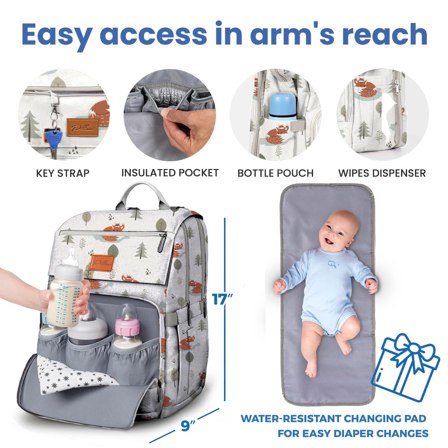 Baby Diaper Bag Backpack - Baby Bag for Girls & Boys, Large Waterproof Diaper Backpack - Baby Shower Gifts for Boys & Registry Must Haves - Travel Diaper Bags with Changing Pad - Newborn Stuff