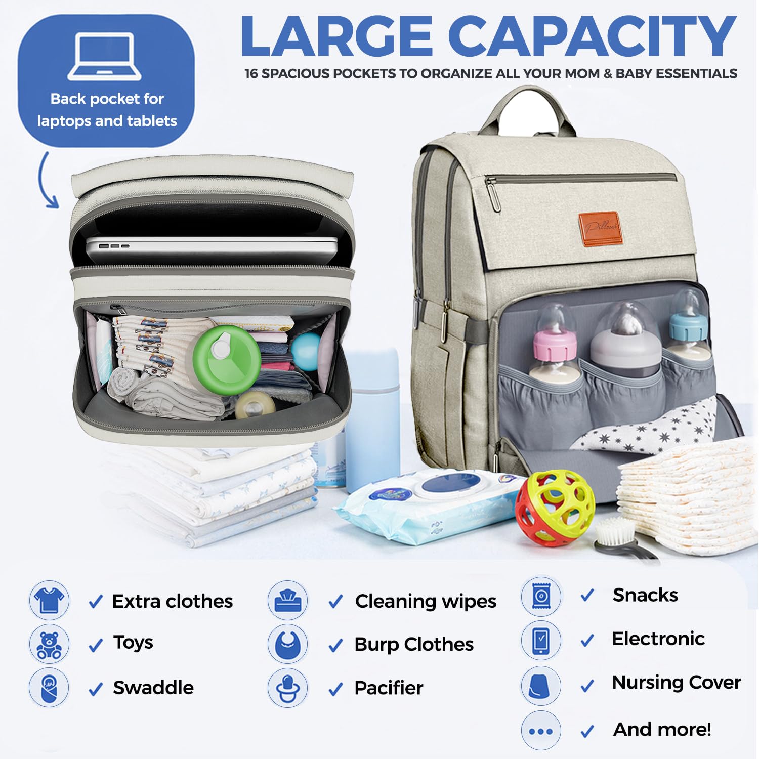Baby Diaper Bag Backpack - Baby Bag for Girls & Boys, Large Waterproof Diaper Backpack - Baby Shower Gifts for Boys & Registry Must Haves - Travel Diaper Bags with Changing Pad - Newborn Stuff