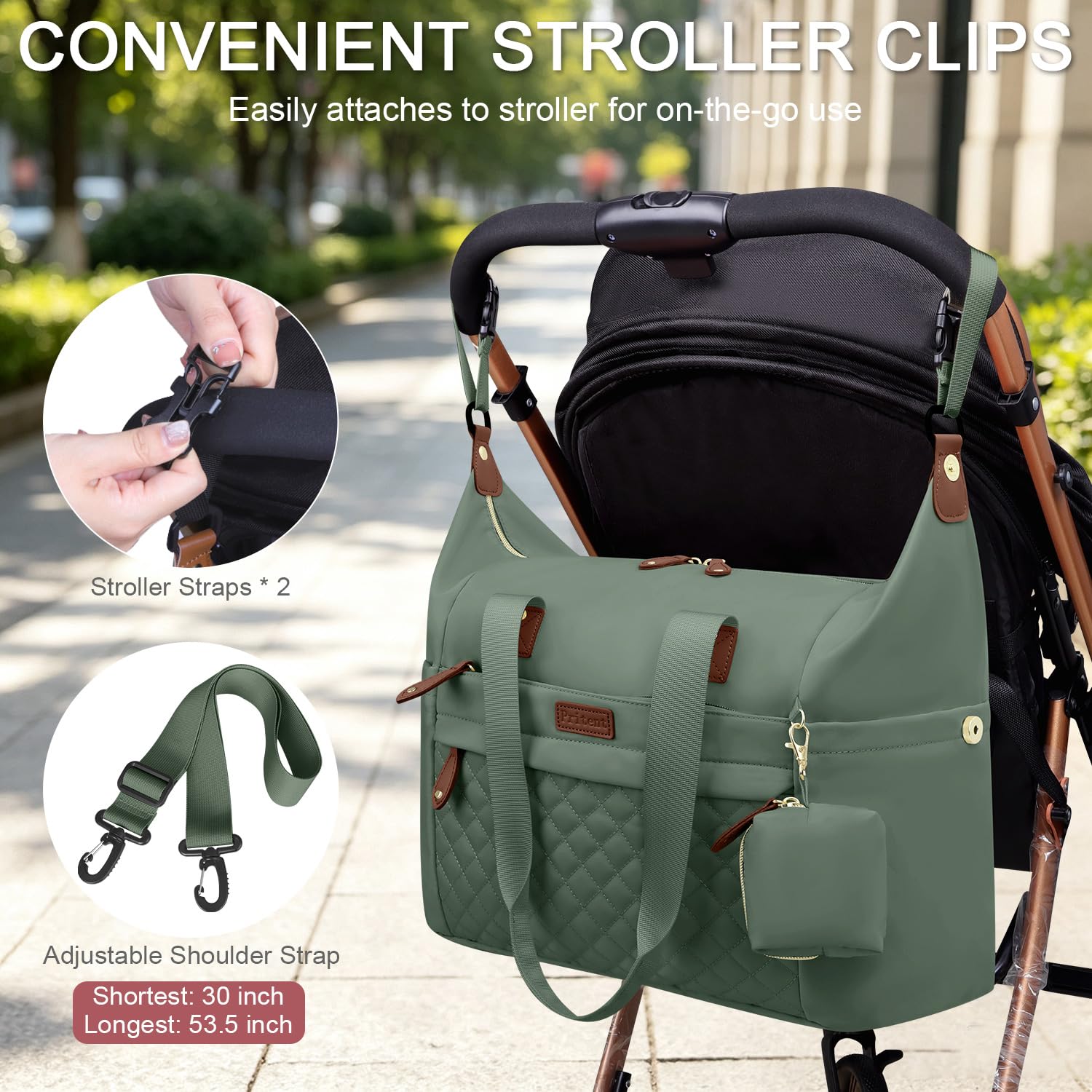 Pritent Diaper Bag Tote Waterproof Maternity Baby Bags with Pacifier Case | M-Black,Removable Shoulder Strap, Stroller Clips,Insulated Pocket,for Mom & Dad, Travel, Maternity, Labor and Delivery