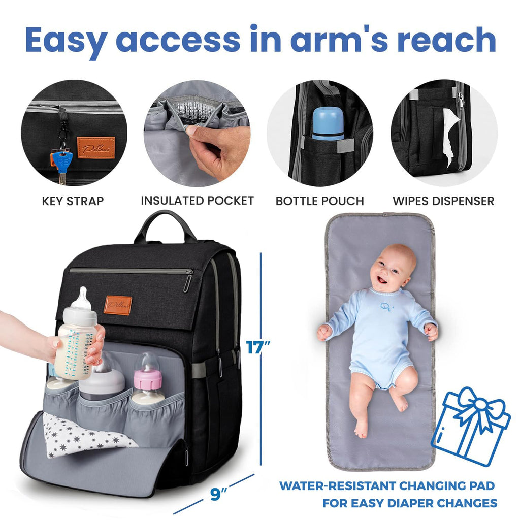 Baby Diaper Bag Backpack - Baby Bag for Girls & Boys, Large Waterproof Diaper Backpack - Baby Shower Gifts for Boys & Registry Must Haves - Travel Diaper Bags with Changing Pad - Newborn Stuff