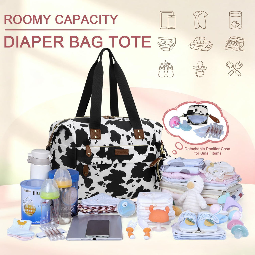 Pritent Diaper Bag Tote Waterproof Maternity Baby Bags with Pacifier Case | M-Black,Removable Shoulder Strap, Stroller Clips,Insulated Pocket,for Mom & Dad, Travel, Maternity, Labor and Delivery