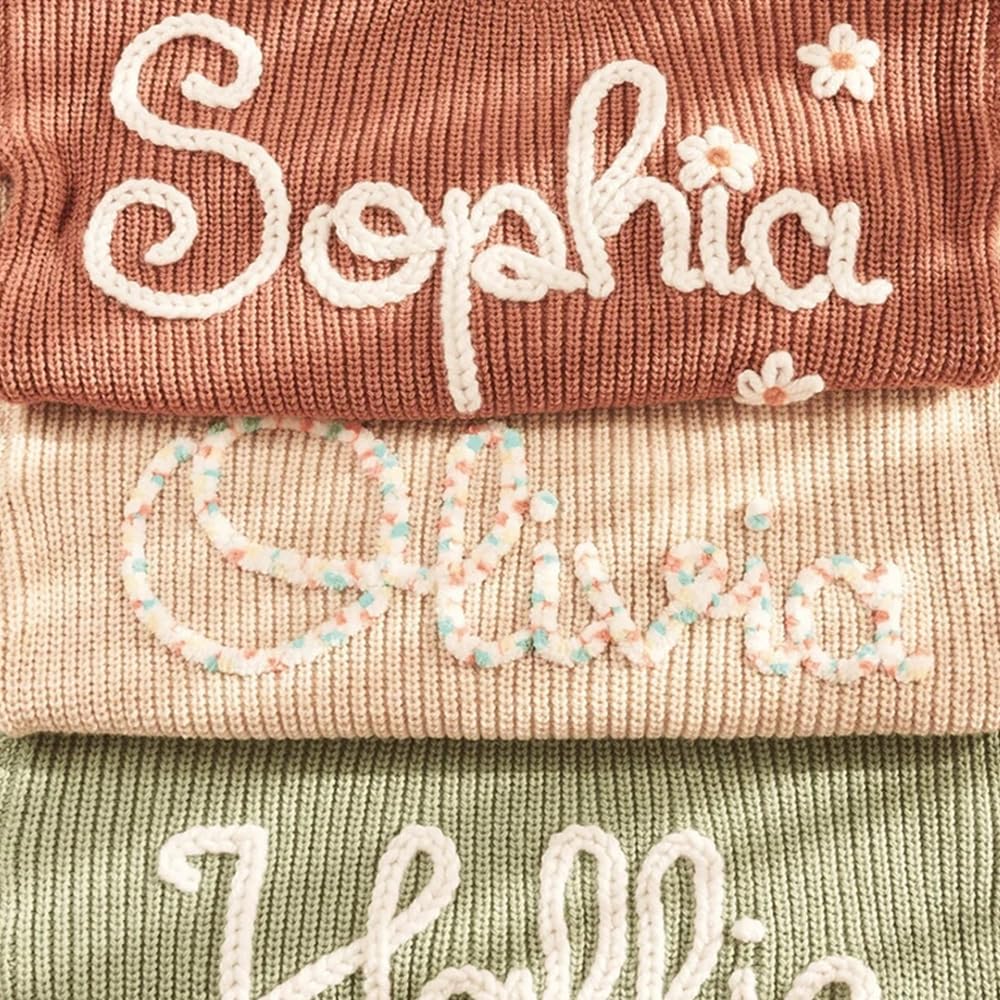 Luxury Personalized Name Baby Blanket, Hand-Embroidered Name Baby Blanket, Soft Breathable Cotton Knit Kids Blankets, Newborn Kid Gift, New Mom Gifts, Newborn Kids Girl & Boy Gift 10