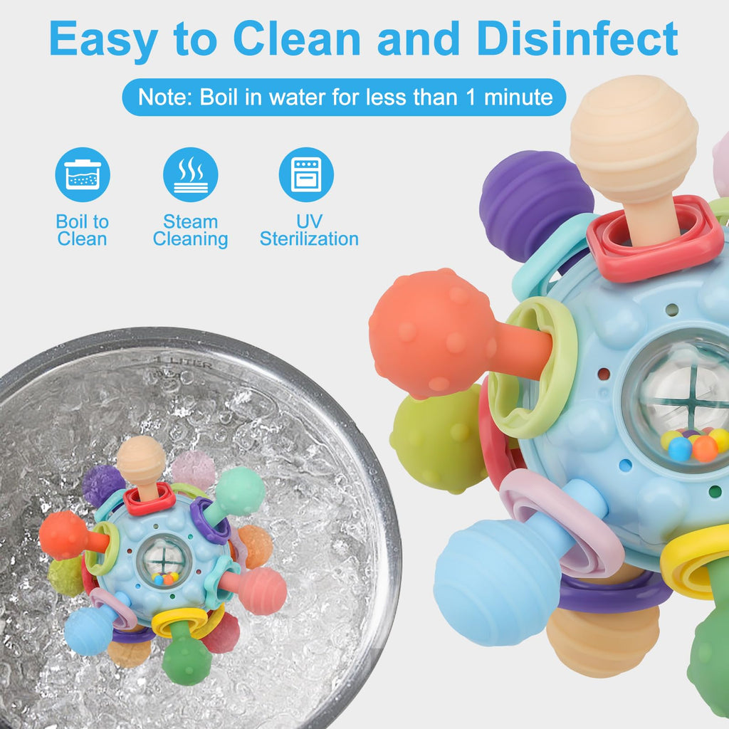 Baby Montessori Sensory Teething Toy 0-6 6-12 Months, Teether Ball & Rattle | 12 Textured Silicone Teething Ball, BPA Free, Easy to Hold, Infant Developmental Toys for 3 6 9 12 Months, Newborn Gifts