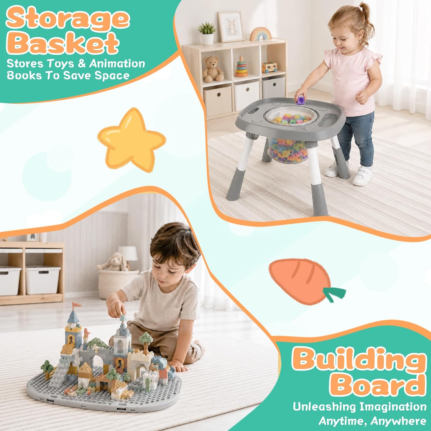 6-in-1 Baby Activity Center Stationary Standing Activity Table Light White | Grows 6-12-36M! 4-Stage Montessori Secure-Snap Toys & Hidden Storage. Enjoy 20-min Coffee Time While Toddler Plays Safely.