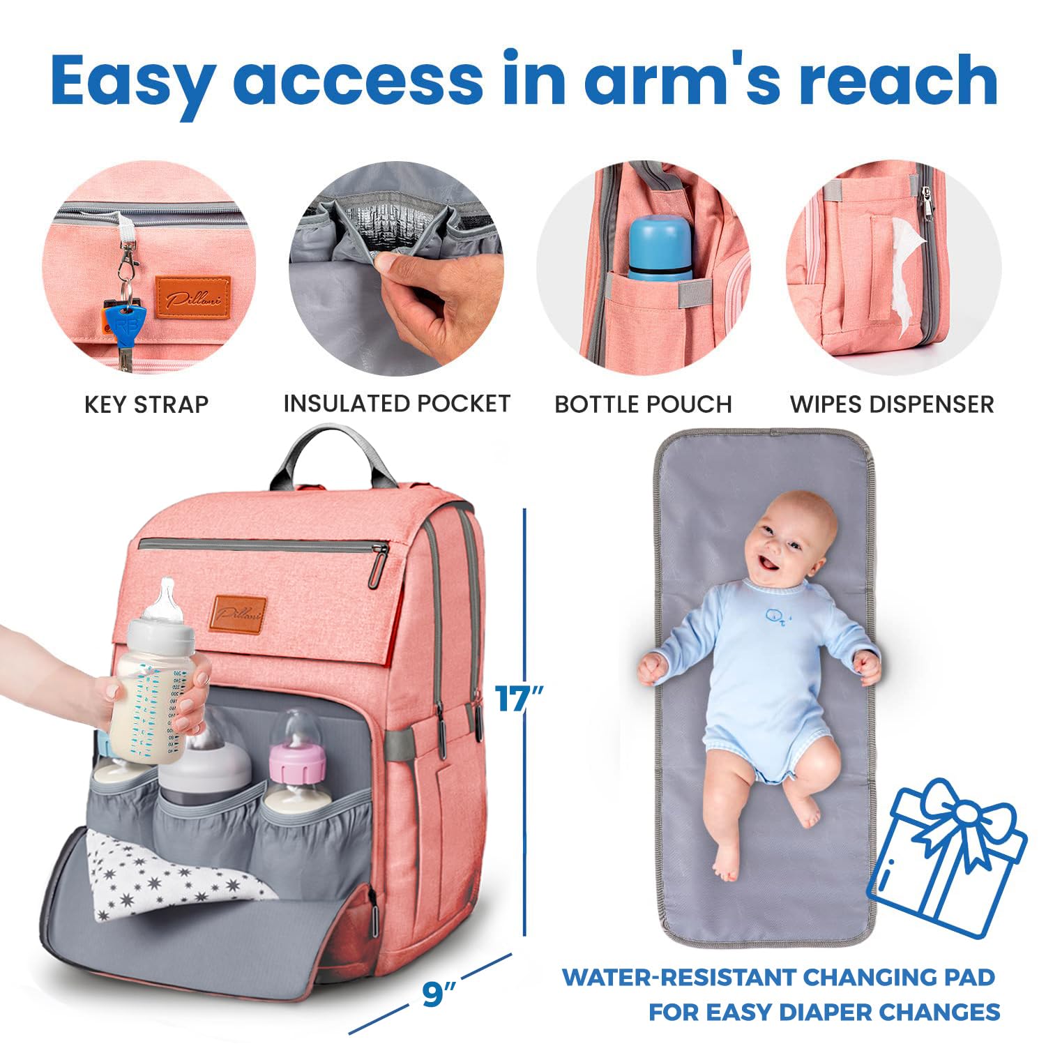 Baby Diaper Bag Backpack - Baby Bag for Girls & Boys, Large Waterproof Diaper Backpack - Baby Shower Gifts for Boys & Registry Must Haves - Travel Diaper Bags with Changing Pad - Newborn Stuff