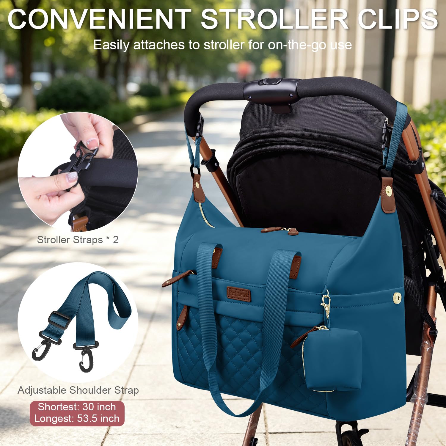 Pritent Diaper Bag Tote Waterproof Maternity Baby Bags with Pacifier Case | M-Black,Removable Shoulder Strap, Stroller Clips,Insulated Pocket,for Mom & Dad, Travel, Maternity, Labor and Delivery
