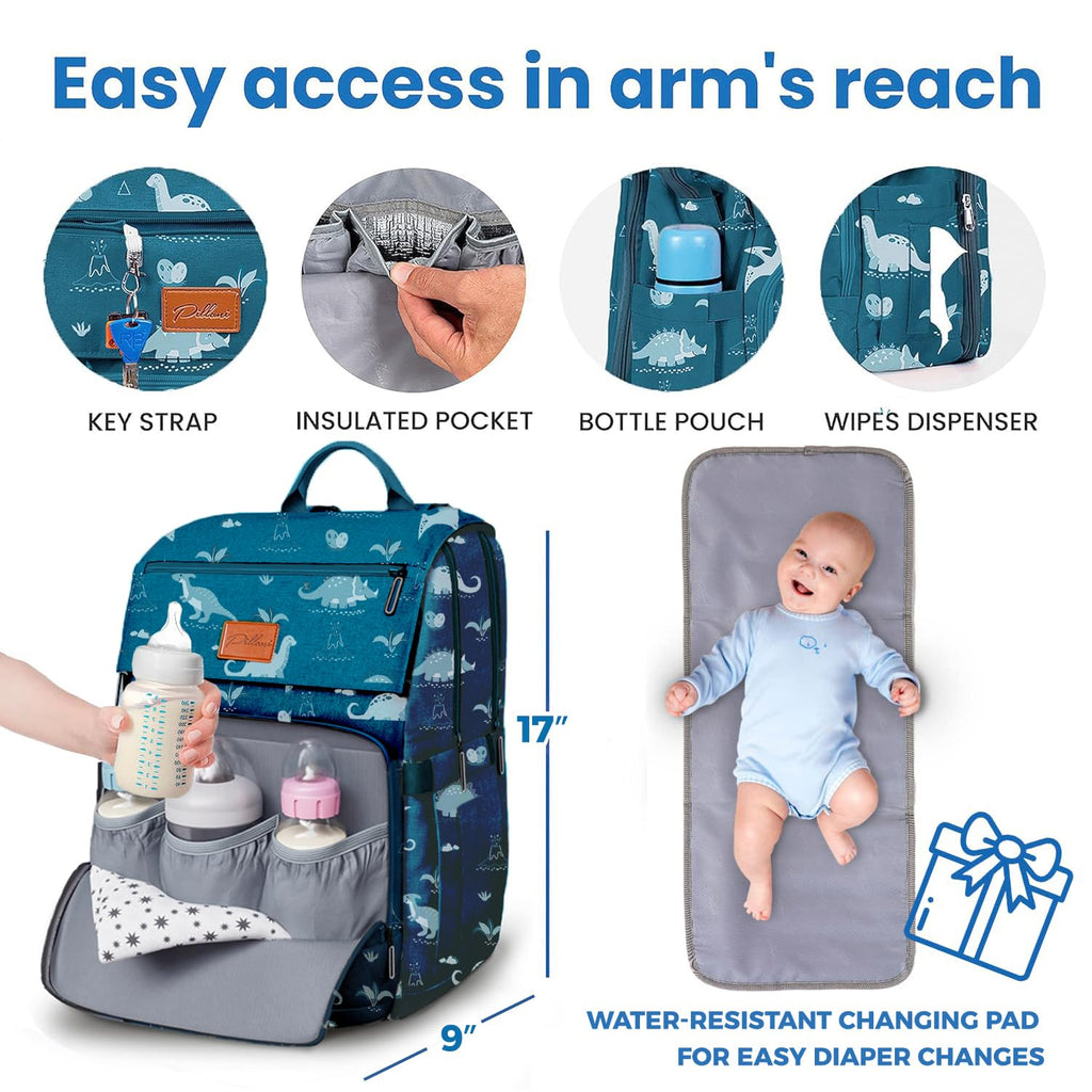 Baby Diaper Bag Backpack - Baby Bag for Girls & Boys, Large Waterproof Diaper Backpack - Baby Shower Gifts for Boys & Registry Must Haves - Travel Diaper Bags with Changing Pad - Newborn Stuff