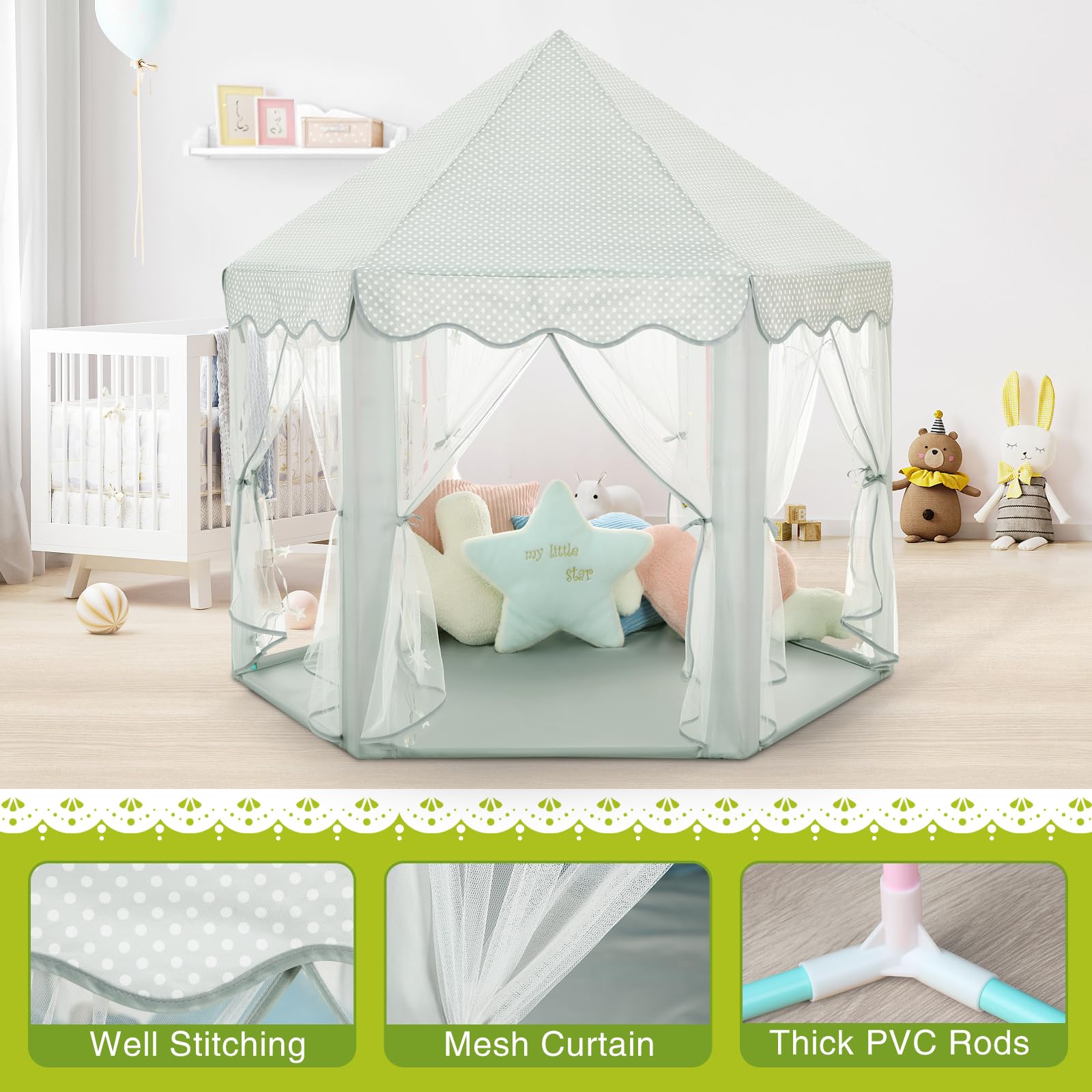 Princess Tent Girls Large Playhouse Kids Castle Play Tent with Star Lights Toy for Children Indoor and Outdoor Games, 55'' x 53'' (DxH)