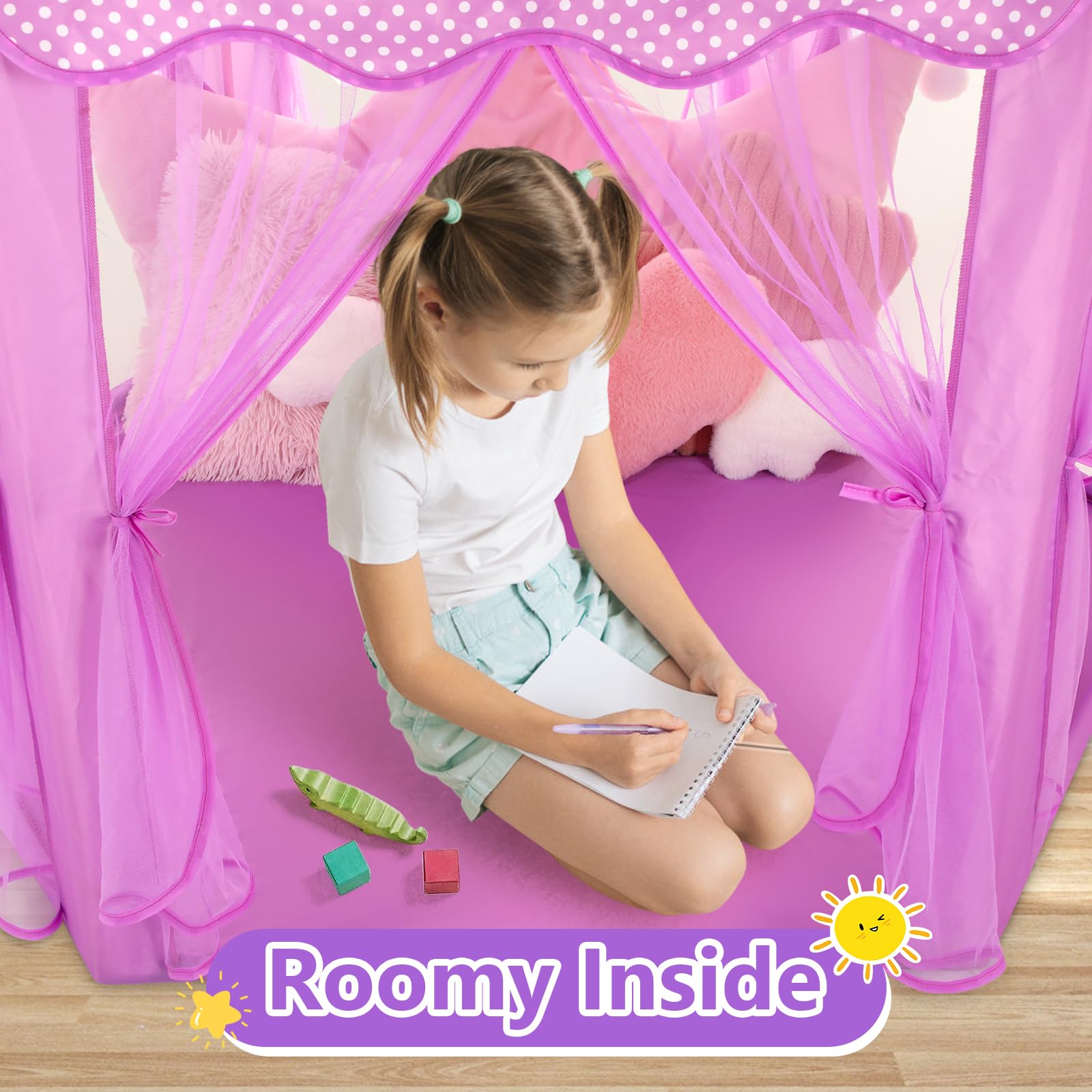Princess Tent Girls Large Playhouse Kids Castle Play Tent with Star Lights Toy for Children Indoor and Outdoor Games, 55'' x 53'' (DxH)