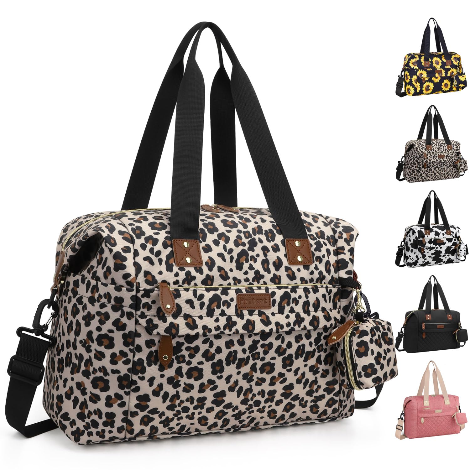 Pritent Diaper Bag Tote Waterproof Maternity Baby Bags with Pacifier Case | M-Black,Removable Shoulder Strap, Stroller Clips,Insulated Pocket,for Mom & Dad, Travel, Maternity, Labor and Delivery