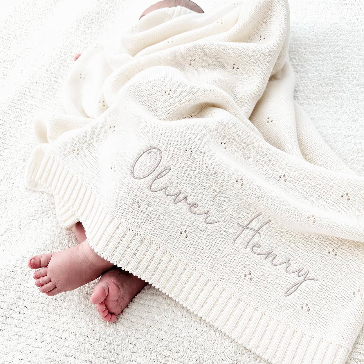 Luxury Personalized Name Baby Blanket, Hand-Embroidered Name Baby Blanket, Soft Breathable Cotton Knit Kids Blankets, Newborn Kid Gift, New Mom Gifts, Newborn Kids Girl & Boy Gift 10