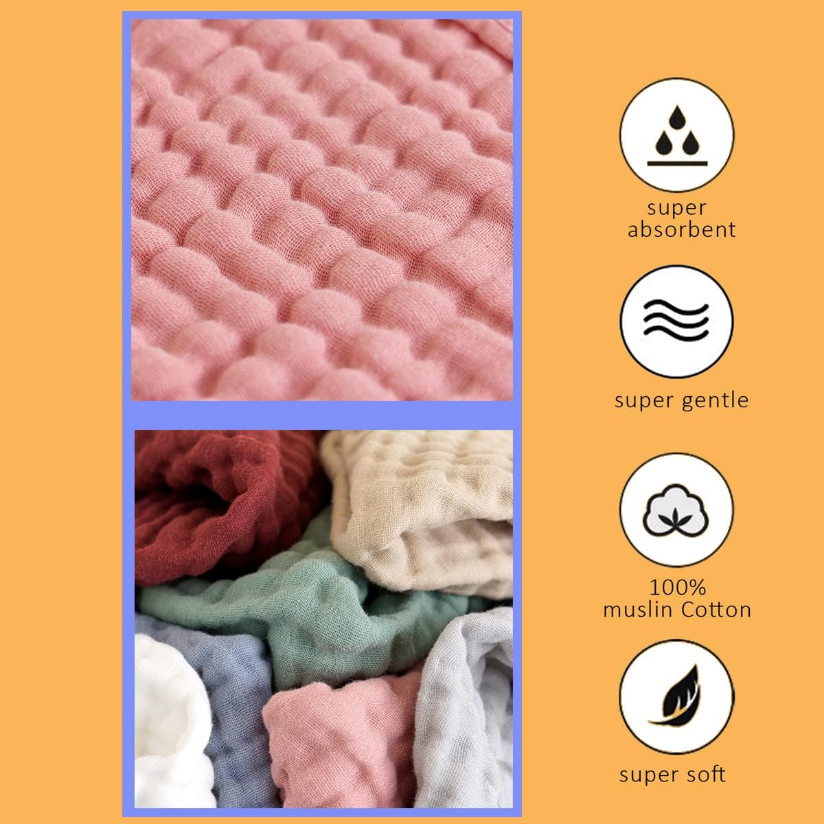 Personalized Muslin Burp Cloths 100% Cotton Baby Washcloths for Boy Girl Baby Essentials 6 Layers Extra Absorbent and Soft Baby Rags for Newborn Registry (20" X10")
