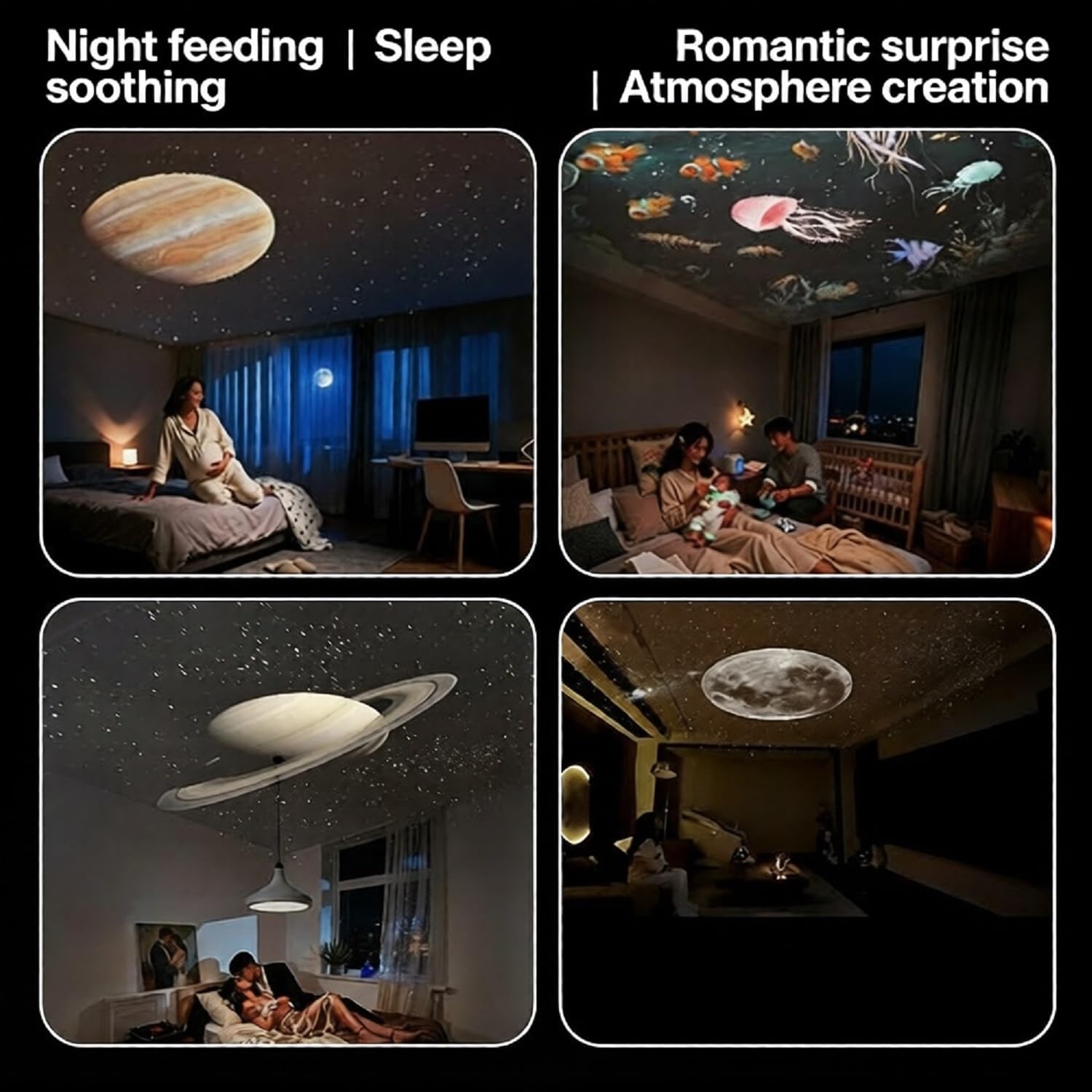 Galaxy Starry Sky Night Light Projector, 2-in-1 Portable with 12 Projection Films, 360° Adjustable Brightness Control Eye‑Caring LED Night Light for Kids Adults Bedroom Home Ceiling Car Decor Gift
