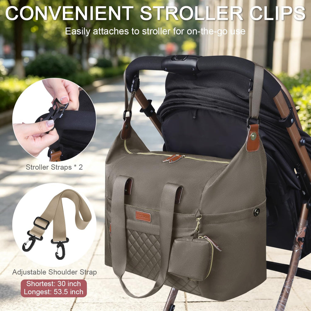 Pritent Diaper Bag Tote Waterproof Maternity Baby Bags with Pacifier Case | M-Black,Removable Shoulder Strap, Stroller Clips,Insulated Pocket,for Mom & Dad, Travel, Maternity, Labor and Delivery