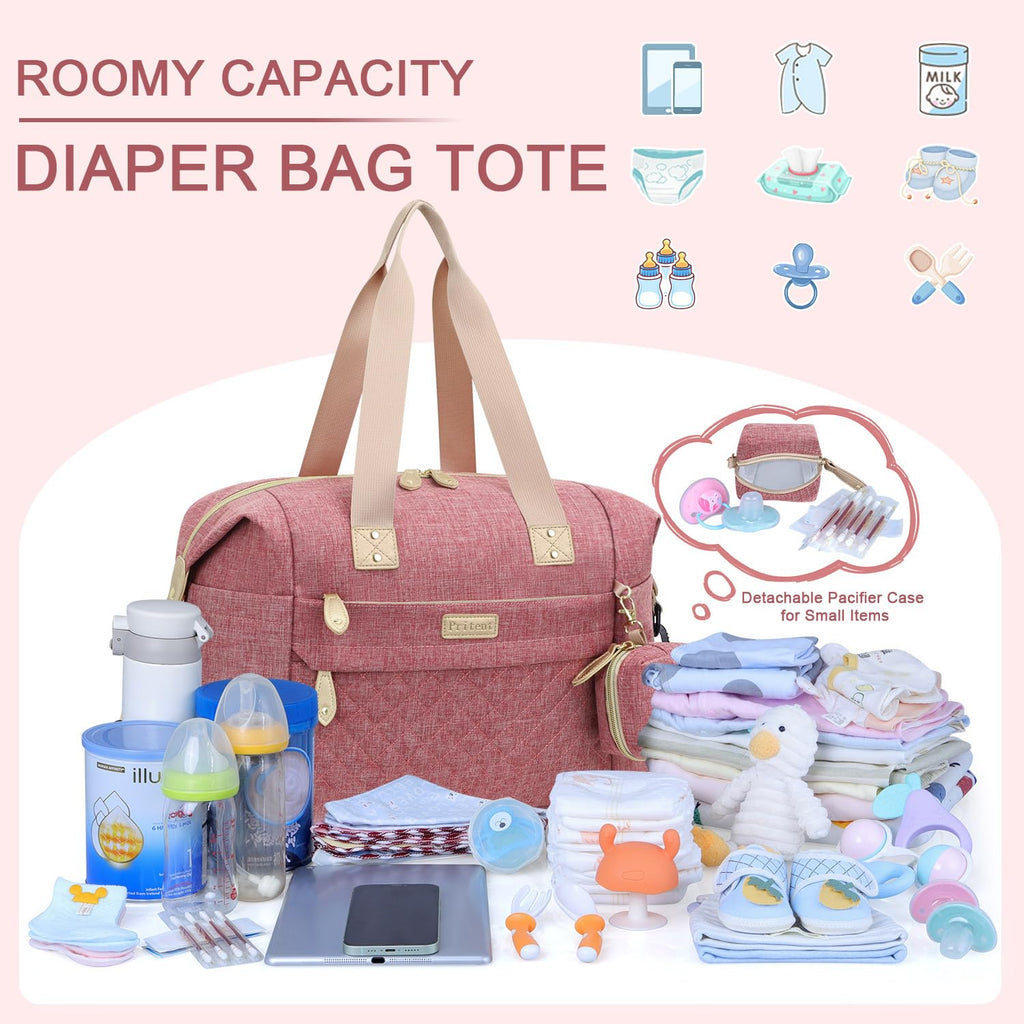 Pritent Diaper Bag Tote Waterproof Maternity Baby Bags with Pacifier Case | M-Black,Removable Shoulder Strap, Stroller Clips,Insulated Pocket,for Mom & Dad, Travel, Maternity, Labor and Delivery