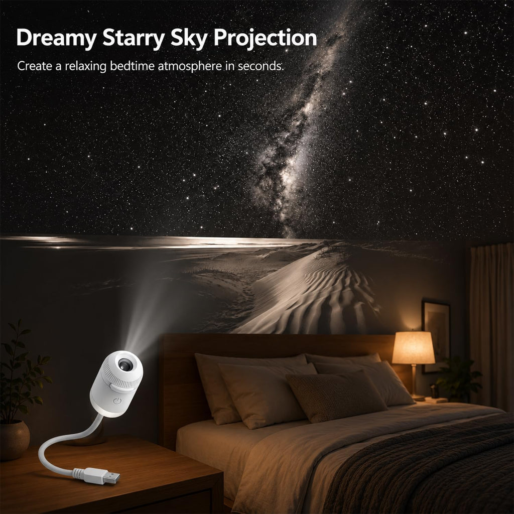 Galaxy Starry Sky Night Light Projector, 2-in-1 Portable with 12 Projection Films, 360° Adjustable Brightness Control Eye‑Caring LED Night Light for Kids Adults Bedroom Home Ceiling Car Decor Gift