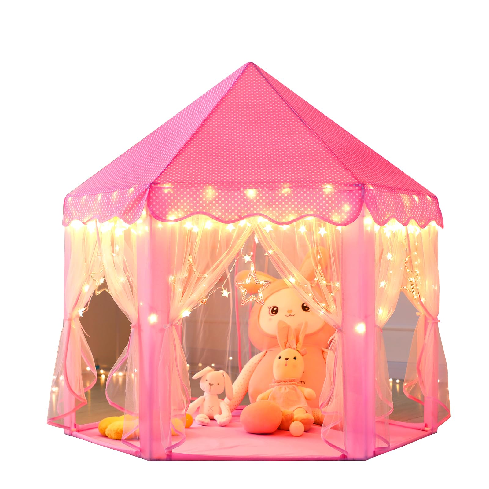 Princess Tent Girls Large Playhouse Kids Castle Play Tent with Star Lights Toy for Children Indoor and Outdoor Games, 55'' x 53'' (DxH)