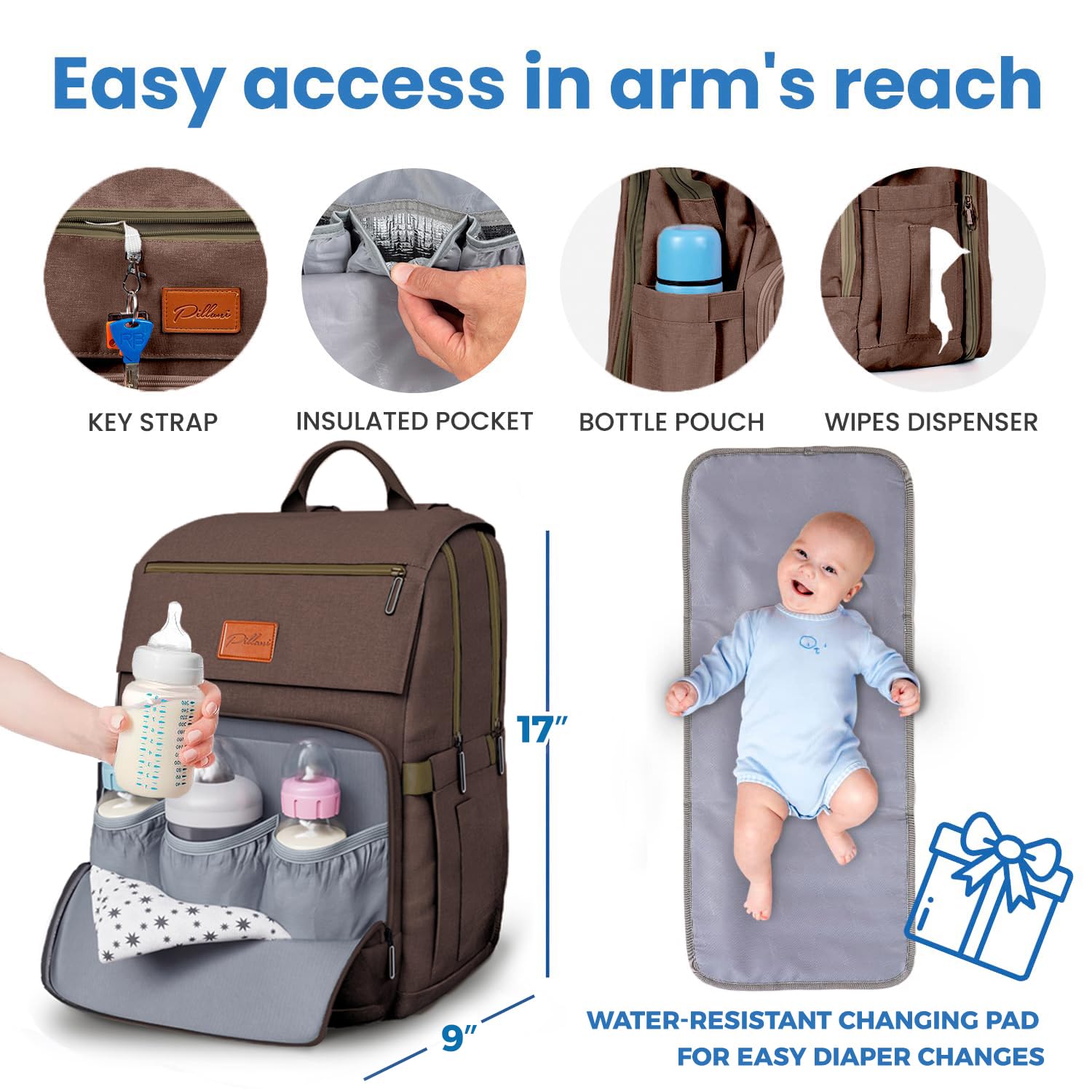 Baby Diaper Bag Backpack - Baby Bag for Girls & Boys, Large Waterproof Diaper Backpack - Baby Shower Gifts for Boys & Registry Must Haves - Travel Diaper Bags with Changing Pad - Newborn Stuff