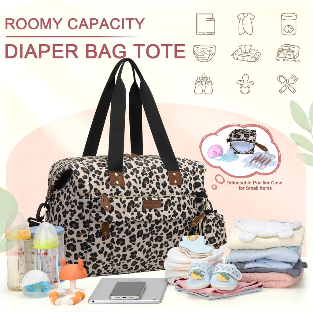 Pritent Diaper Bag Tote Waterproof Maternity Baby Bags with Pacifier Case | M-Black,Removable Shoulder Strap, Stroller Clips,Insulated Pocket,for Mom & Dad, Travel, Maternity, Labor and Delivery