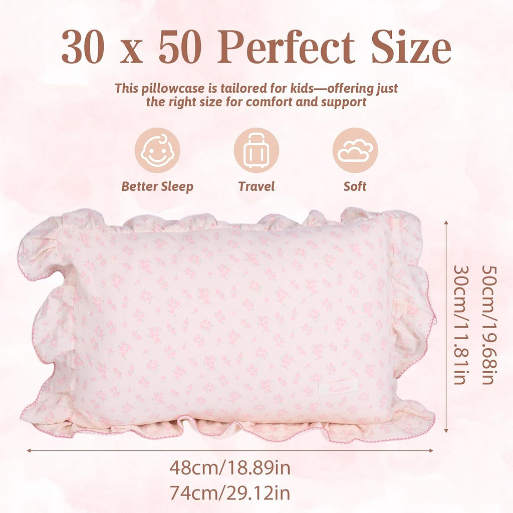 Personalized Embroidered Muslin Toddler Pillowcase with Custom Name | 100% Cotton Ruffle Edge Baby Pillows Cover, Monogram Soft Pillow Case 12"x20" with Envelope Closure Gifts for Kids Boy Girls