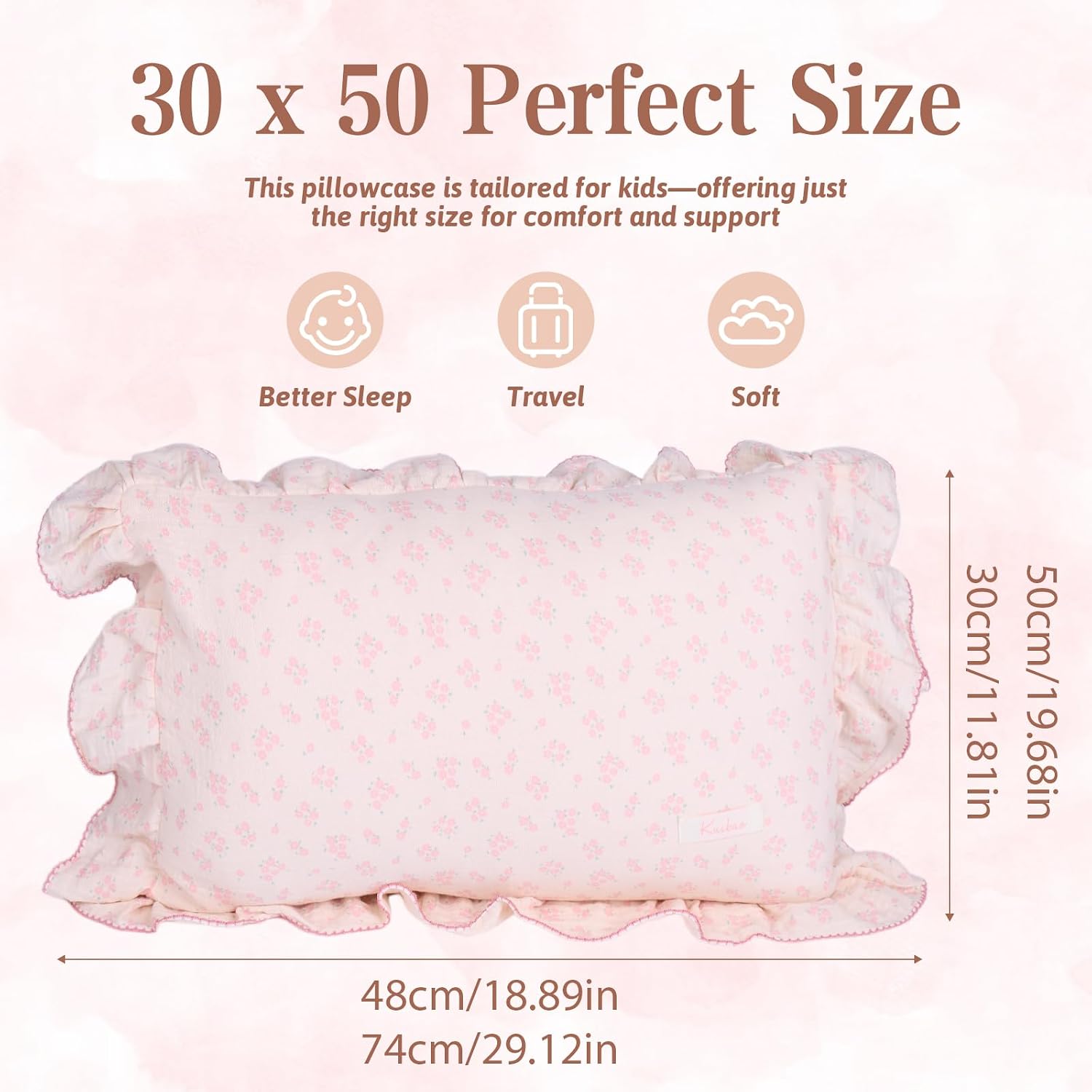 Personalized Embroidered Muslin Toddler Pillowcase with Custom Name | 100% Cotton Ruffle Edge Baby Pillows Cover, Monogram Soft Pillow Case 12"x20" with Envelope Closure Gifts for Kids Boy Girls