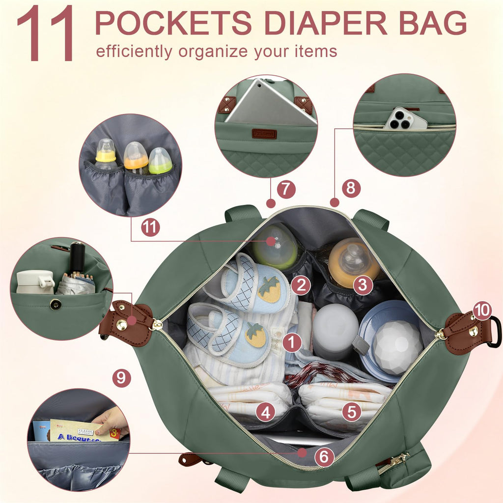 Pritent Diaper Bag Tote Waterproof Maternity Baby Bags with Pacifier Case | M-Black,Removable Shoulder Strap, Stroller Clips,Insulated Pocket,for Mom & Dad, Travel, Maternity, Labor and Delivery