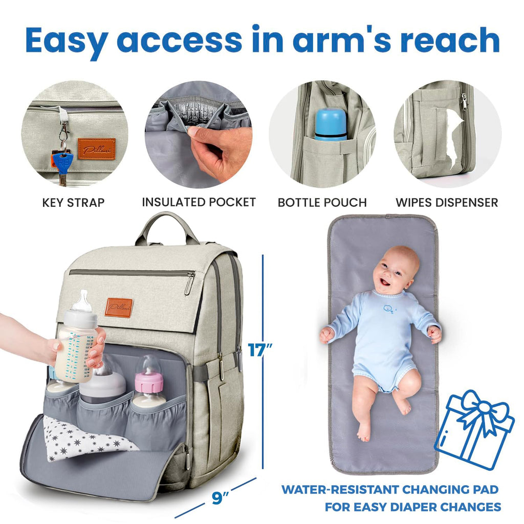 Baby Diaper Bag Backpack - Baby Bag for Girls & Boys, Large Waterproof Diaper Backpack - Baby Shower Gifts for Boys & Registry Must Haves - Travel Diaper Bags with Changing Pad - Newborn Stuff