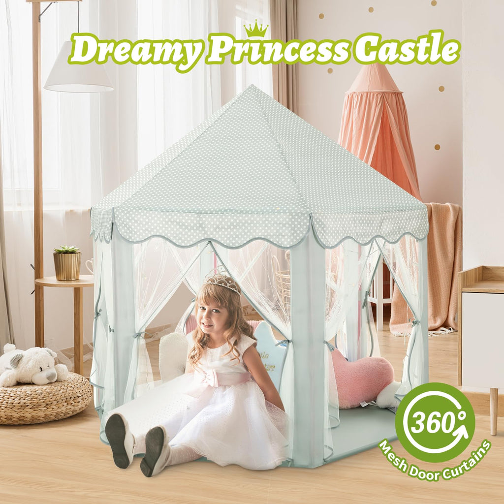 Princess Tent Girls Large Playhouse Kids Castle Play Tent with Star Lights Toy for Children Indoor and Outdoor Games, 55'' x 53'' (DxH)