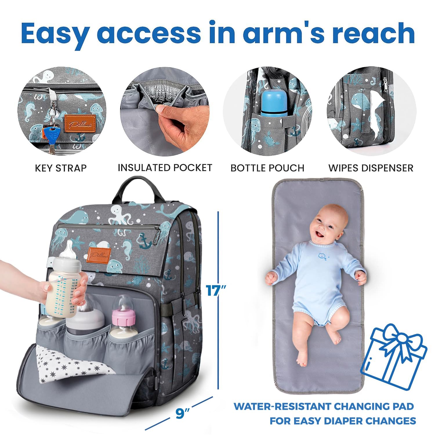 Baby Diaper Bag Backpack - Baby Bag for Girls & Boys, Large Waterproof Diaper Backpack - Baby Shower Gifts for Boys & Registry Must Haves - Travel Diaper Bags with Changing Pad - Newborn Stuff