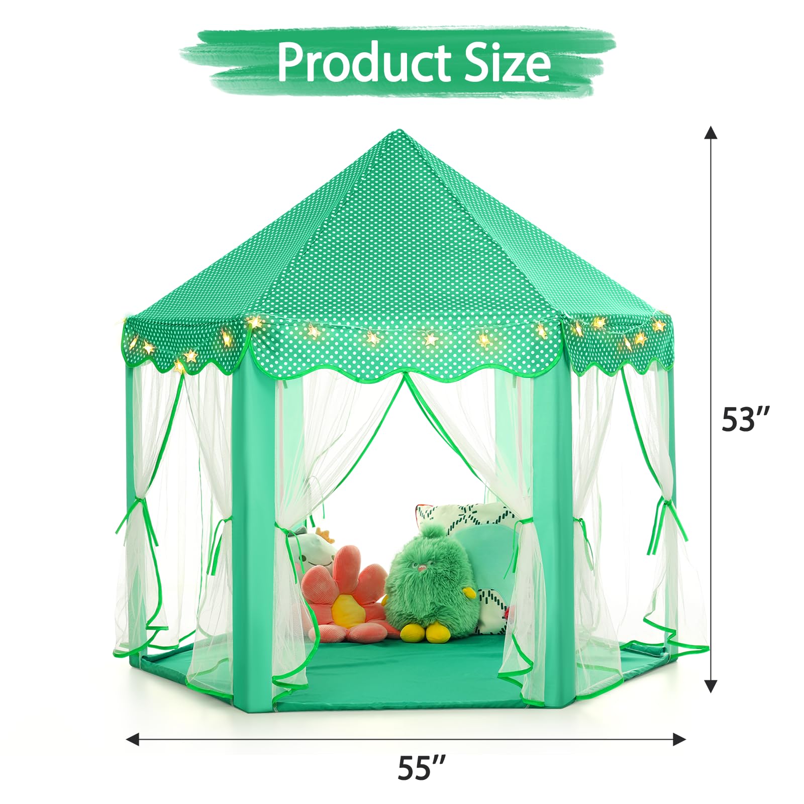 Princess Tent Girls Large Playhouse Kids Castle Play Tent with Star Lights Toy for Children Indoor and Outdoor Games, 55'' x 53'' (DxH)