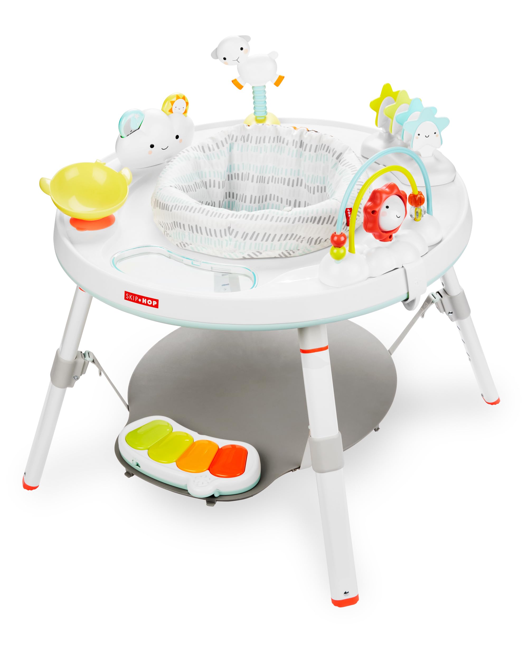 Skip Hop 2-in-1 Baby Activity Center with 20+ Developmental Activities Light-up Musical Piano for Tummy Time Play 4 Clip-on & Moveable Toys and 360-degree Rotating Seat Seascape Age 4m+