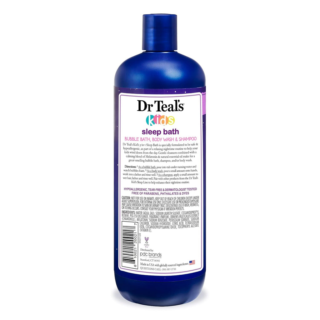 Dr Teal's Kids 3-in-1 Sleep Bubble Bath, Body Wash & Shampoo with Melatonin & Essential Oil, Lavender Scent, 20 fl oz (Pack of 3)