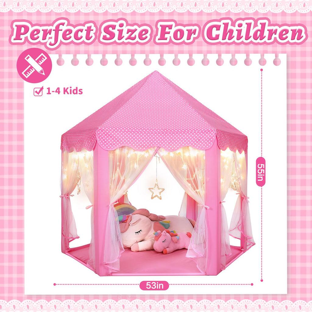 Princess Tent Girls Large Playhouse Kids Castle Play Tent with Star Lights Toy for Children Indoor and Outdoor Games, 55'' x 53'' (DxH)