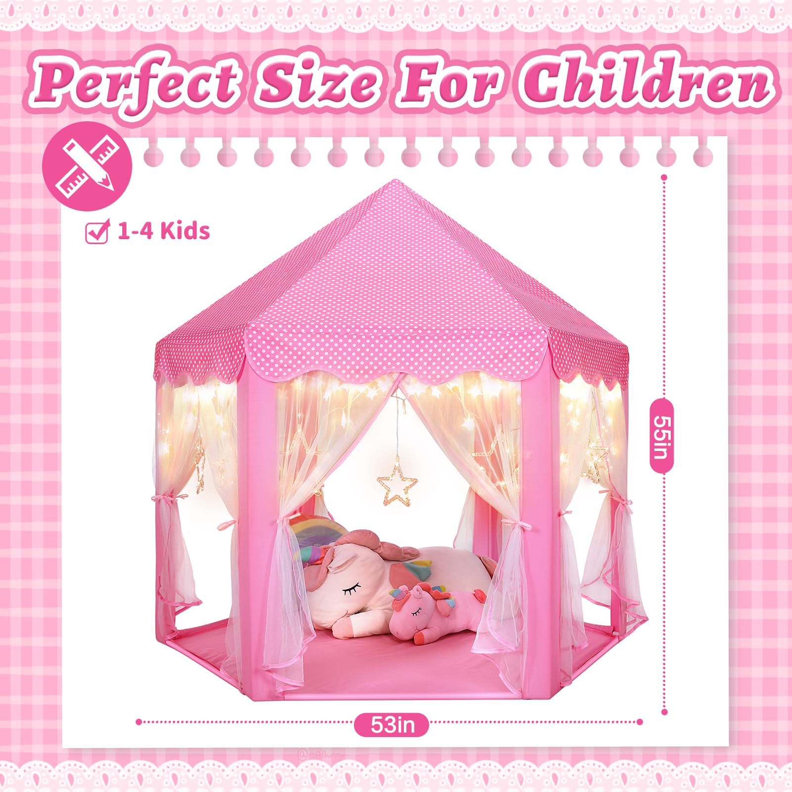 Princess Tent Girls Large Playhouse Kids Castle Play Tent with Star Lights Toy for Children Indoor and Outdoor Games, 55'' x 53'' (DxH)