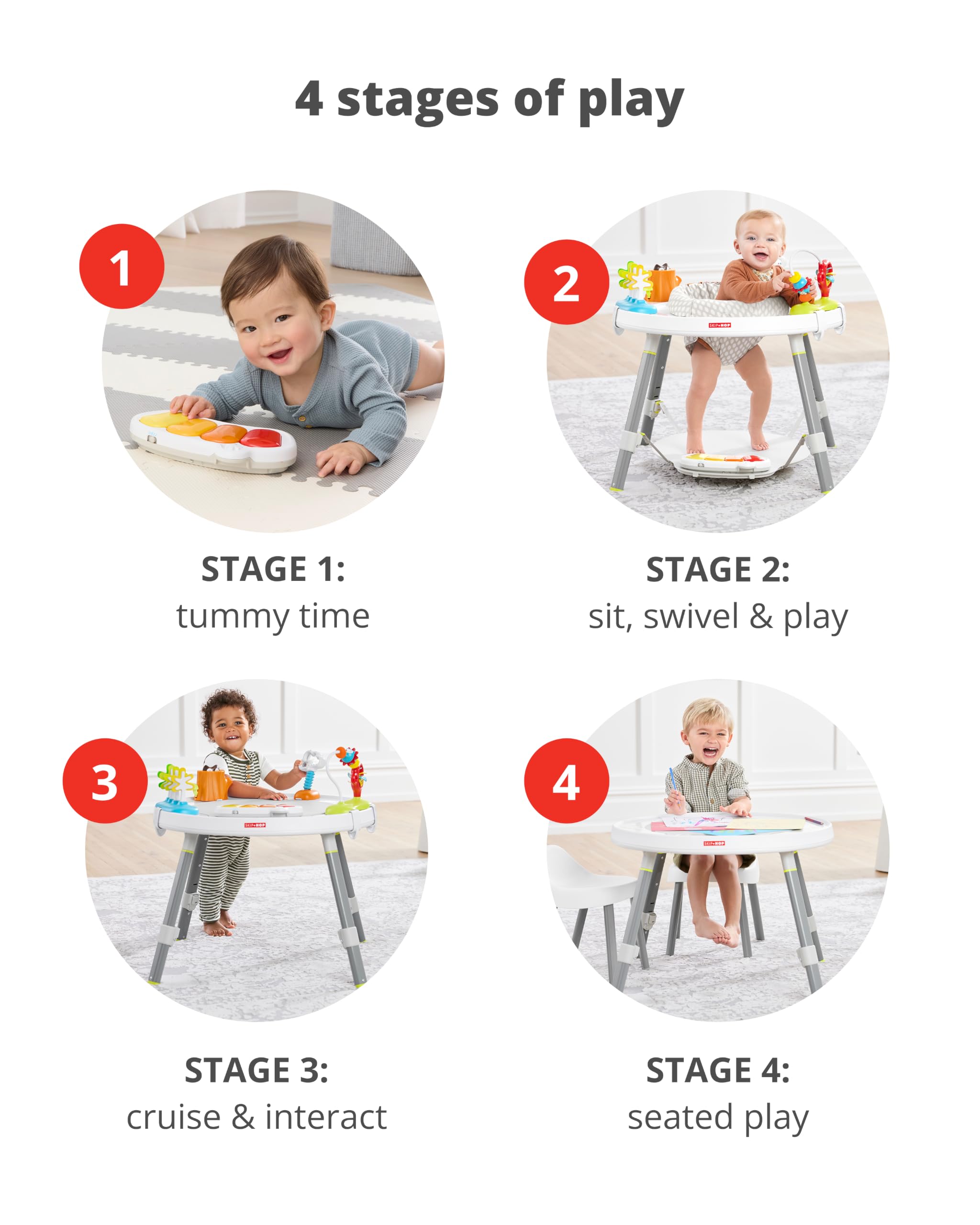 Skip Hop 2-in-1 Baby Activity Center with 20+ Developmental Activities Light-up Musical Piano for Tummy Time Play 4 Clip-on & Moveable Toys and 360-degree Rotating Seat Seascape Age 4m+