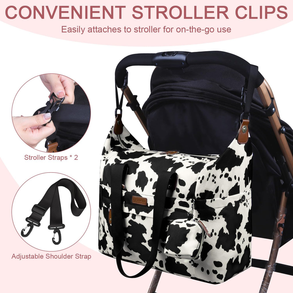 Pritent Diaper Bag Tote Waterproof Maternity Baby Bags with Pacifier Case | M-Black,Removable Shoulder Strap, Stroller Clips,Insulated Pocket,for Mom & Dad, Travel, Maternity, Labor and Delivery