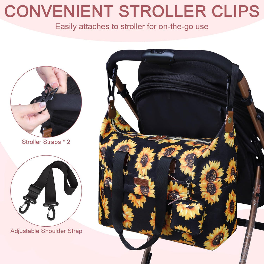 Pritent Diaper Bag Tote Waterproof Maternity Baby Bags with Pacifier Case | M-Black,Removable Shoulder Strap, Stroller Clips,Insulated Pocket,for Mom & Dad, Travel, Maternity, Labor and Delivery