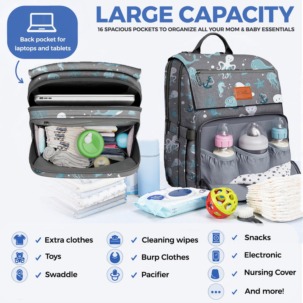 Baby Diaper Bag Backpack - Baby Bag for Girls & Boys, Large Waterproof Diaper Backpack - Baby Shower Gifts for Boys & Registry Must Haves - Travel Diaper Bags with Changing Pad - Newborn Stuff