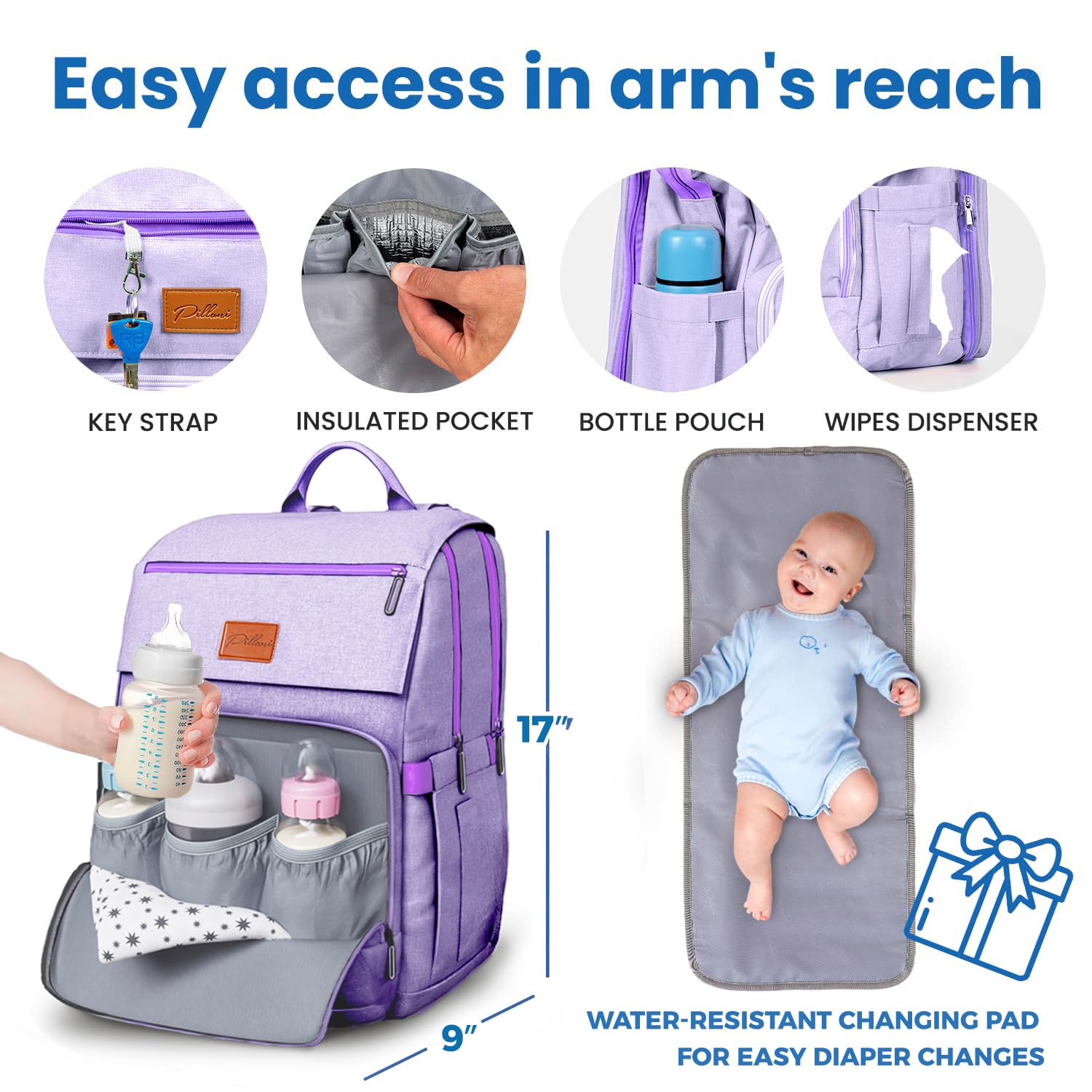 Baby Diaper Bag Backpack - Baby Bag for Girls & Boys, Large Waterproof Diaper Backpack - Baby Shower Gifts for Boys & Registry Must Haves - Travel Diaper Bags with Changing Pad - Newborn Stuff