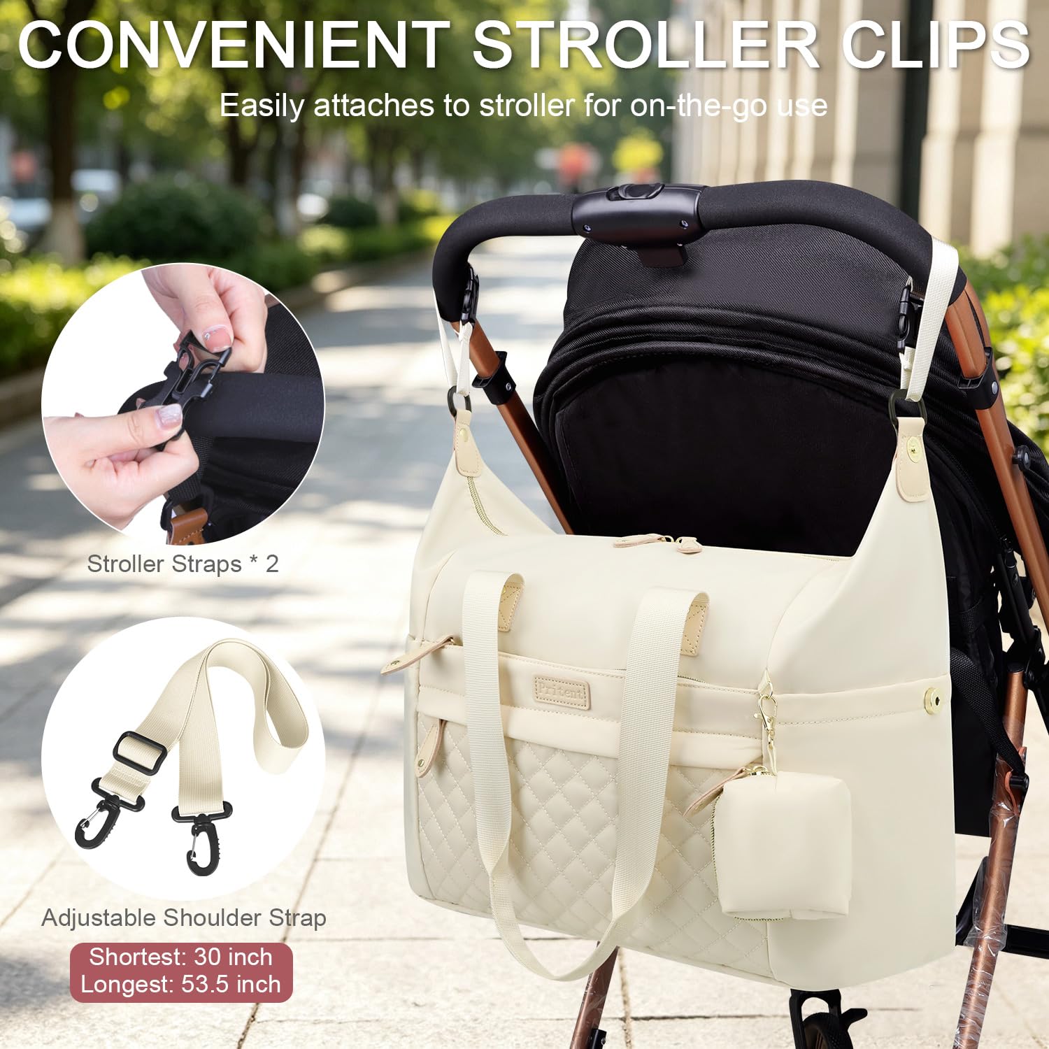 Pritent Diaper Bag Tote Waterproof Maternity Baby Bags with Pacifier Case | M-Black,Removable Shoulder Strap, Stroller Clips,Insulated Pocket,for Mom & Dad, Travel, Maternity, Labor and Delivery