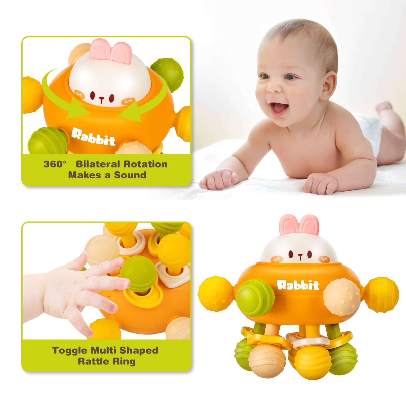 Baby Montessori Sensory Teething Toy 0-6 6-12 Months, Teether Ball & Rattle | 12 Textured Silicone Teething Ball, BPA Free, Easy to Hold, Infant Developmental Toys for 3 6 9 12 Months, Newborn Gifts
