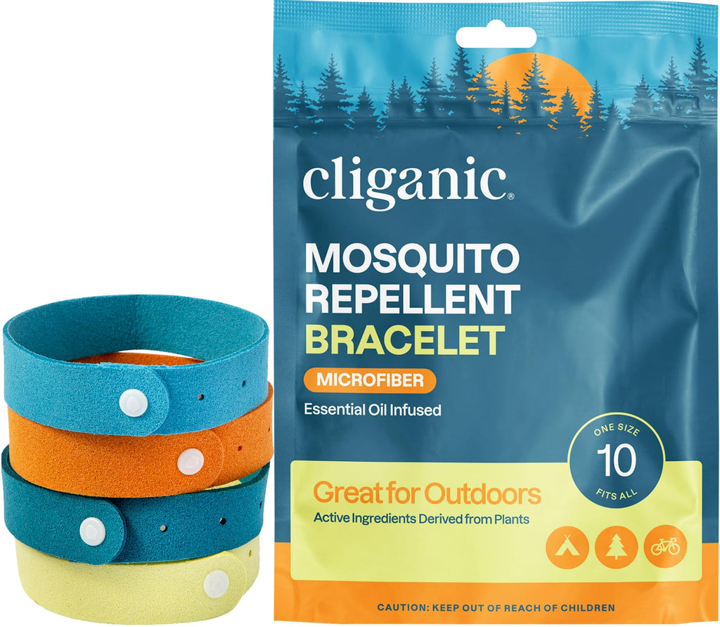 Cliganic 10 Pack Mosquito Repellent Bracelets for Adults & Kids - Natural DEET-Free Bands, Individually Wrapped