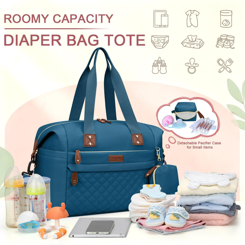 Pritent Diaper Bag Tote Waterproof Maternity Baby Bags with Pacifier Case | M-Black,Removable Shoulder Strap, Stroller Clips,Insulated Pocket,for Mom & Dad, Travel, Maternity, Labor and Delivery