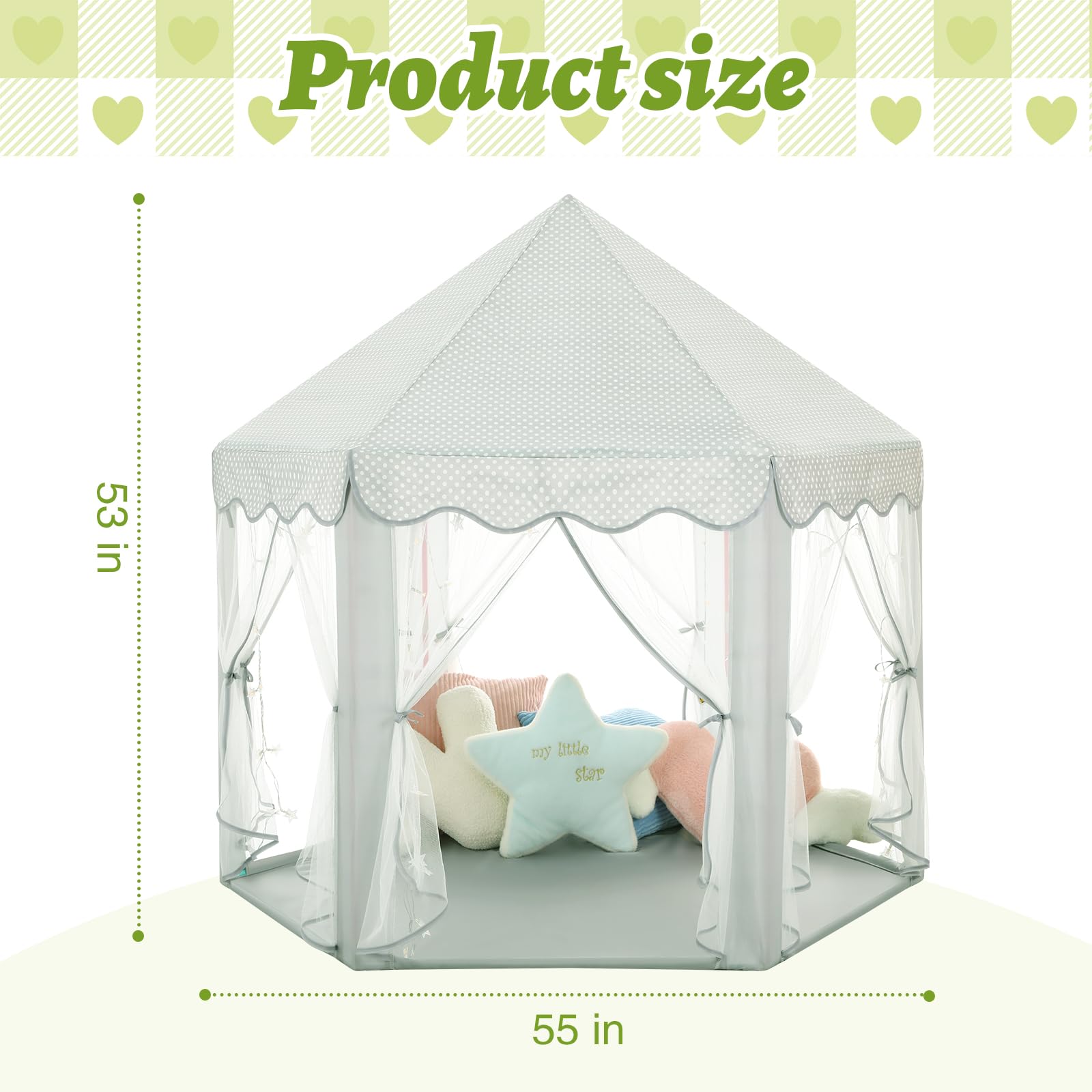 Princess Tent Girls Large Playhouse Kids Castle Play Tent with Star Lights Toy for Children Indoor and Outdoor Games, 55'' x 53'' (DxH)