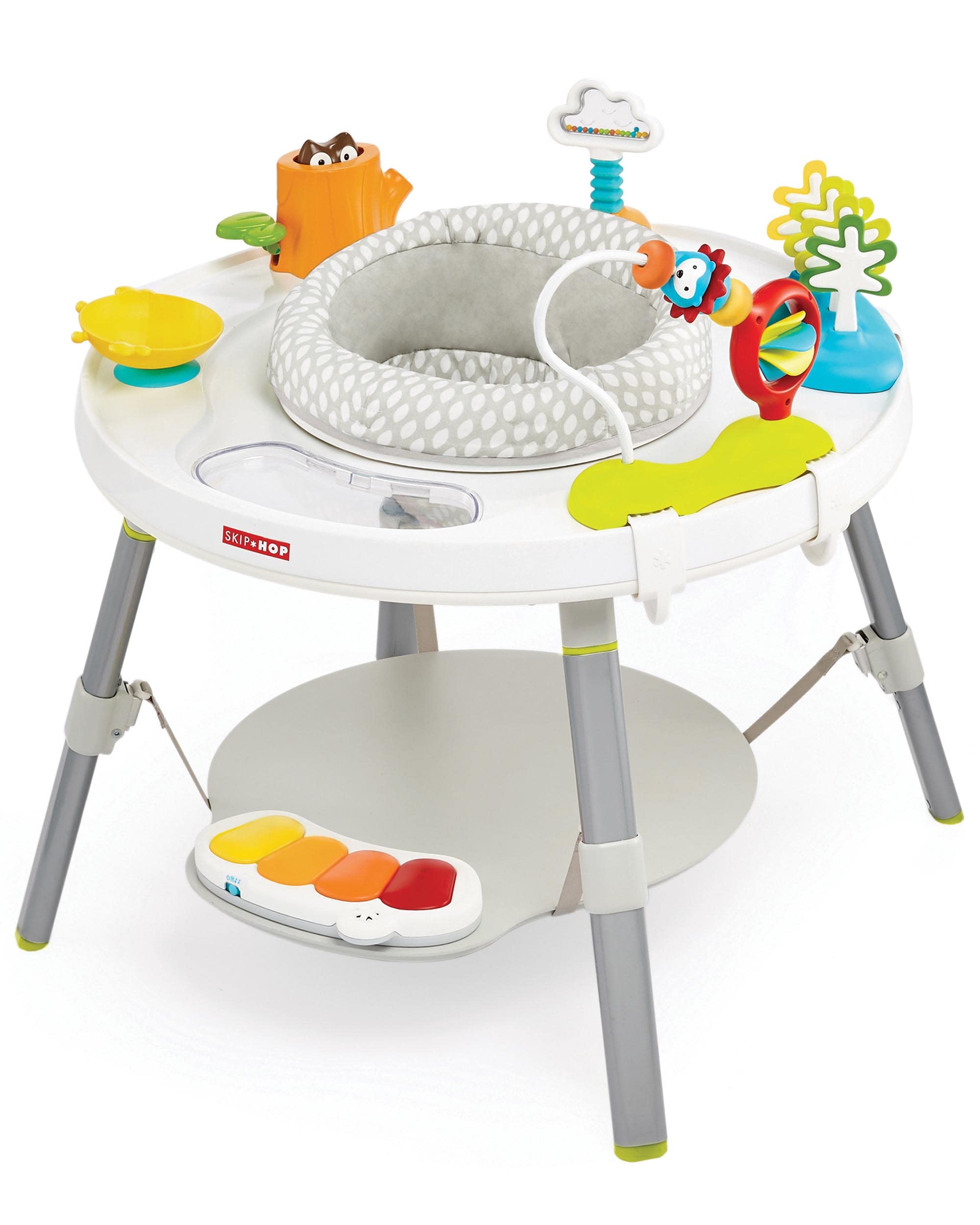 Skip Hop 2-in-1 Baby Activity Center with 20+ Developmental Activities Light-up Musical Piano for Tummy Time Play 4 Clip-on & Moveable Toys and 360-degree Rotating Seat Seascape Age 4m+