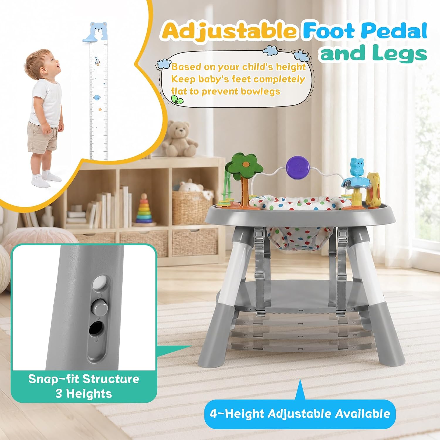 6-in-1 Baby Activity Center Stationary Standing Activity Table Light White | Grows 6-12-36M! 4-Stage Montessori Secure-Snap Toys & Hidden Storage. Enjoy 20-min Coffee Time While Toddler Plays Safely.