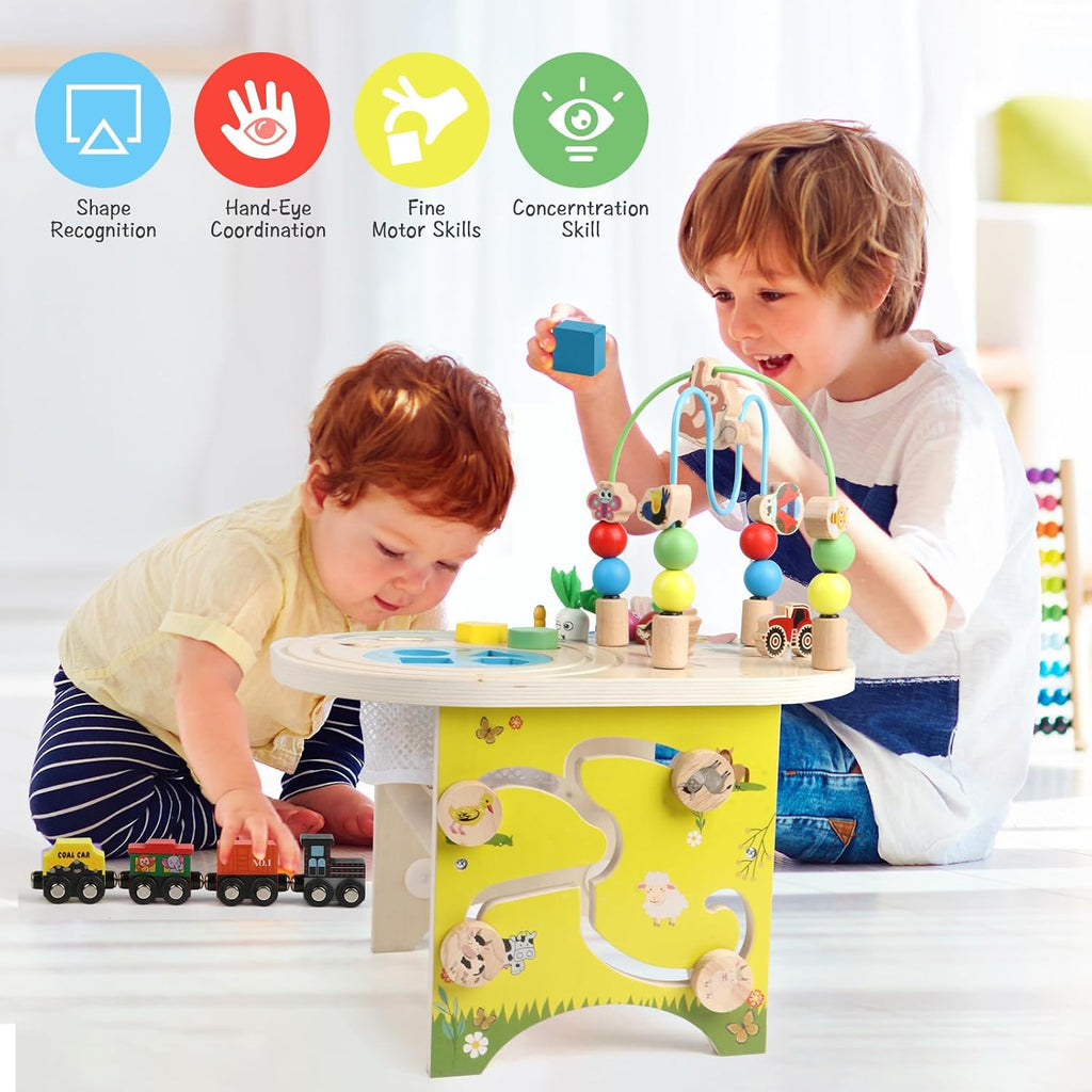 Activity Table for 1 Year Old Montessori Educational Learning Toys for 1 2 Year Old Girls Boys Toddlers Baby 12-18 Months 1st First Birthday Gifts 10 in 1 Wooden Bead Maze Sensory Center Toys