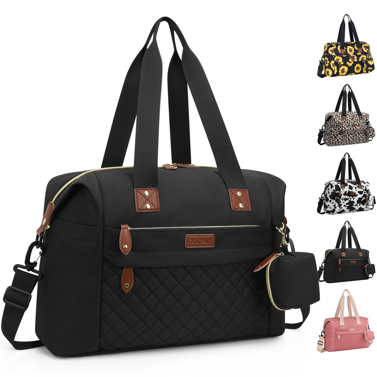 Pritent Diaper Bag Tote Waterproof Maternity Baby Bags with Pacifier Case | M-Black,Removable Shoulder Strap, Stroller Clips,Insulated Pocket,for Mom & Dad, Travel, Maternity, Labor and Delivery