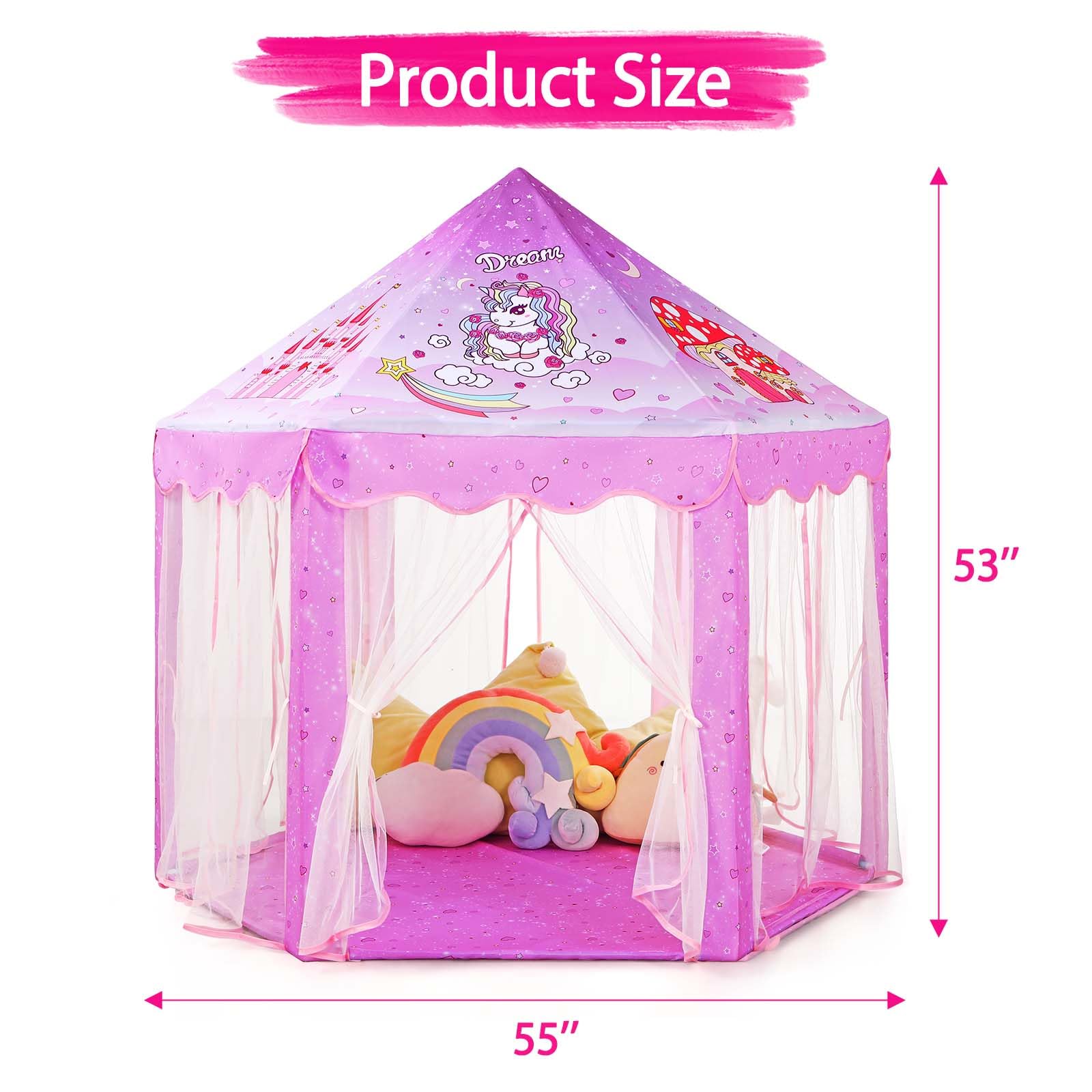 Princess Tent Girls Large Playhouse Kids Castle Play Tent with Star Lights Toy for Children Indoor and Outdoor Games, 55'' x 53'' (DxH)