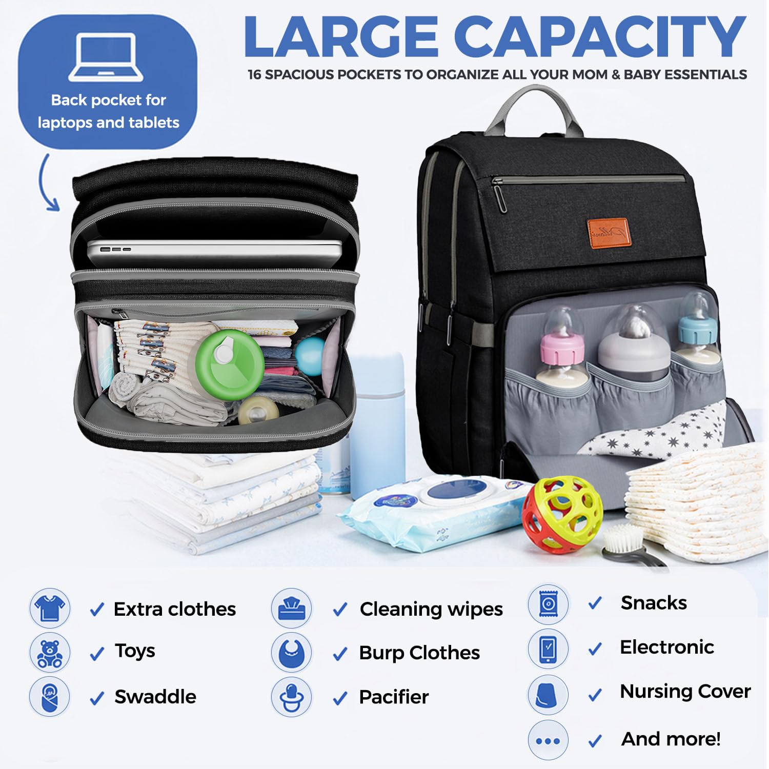 Baby Diaper Bag Backpack - Baby Bag for Girls & Boys, Large Waterproof Diaper Backpack - Baby Shower Gifts for Boys & Registry Must Haves - Travel Diaper Bags with Changing Pad - Newborn Stuff